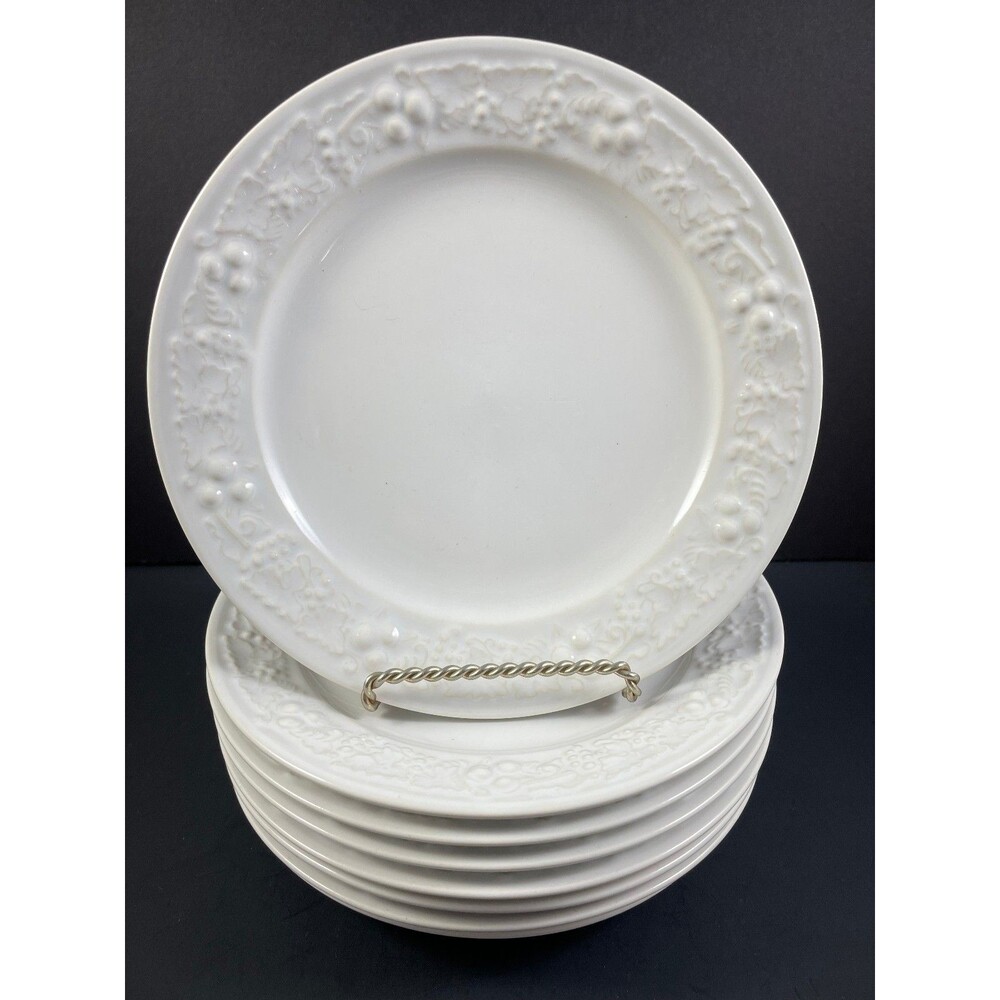 Homer Laughlin Dessert Plate Embossed 7" Set of 8 Vintage White